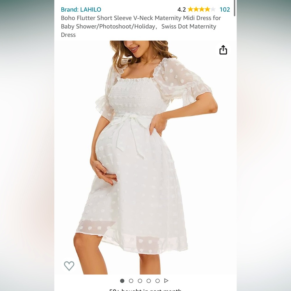 White Puff Sleeve Maternity Baby Shower Dress